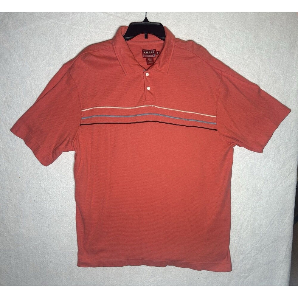 Vintage Chaps Denim Men's Orange Striped Cotton Polo Shirt XXL Short Sleeve
